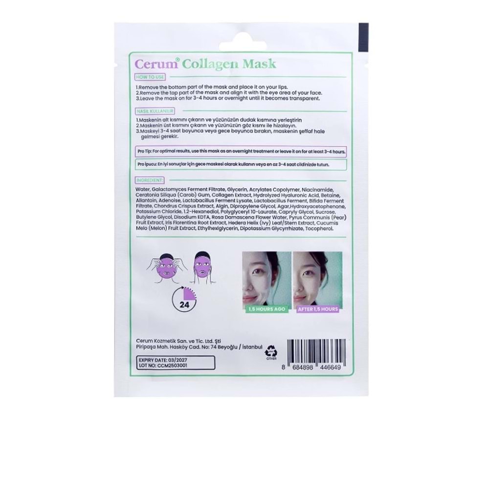 CERUM COLLAGEN CANLANDIRICI MASKE 34 ML (ŞEFFAFLAŞAN KORE MASKESİ)