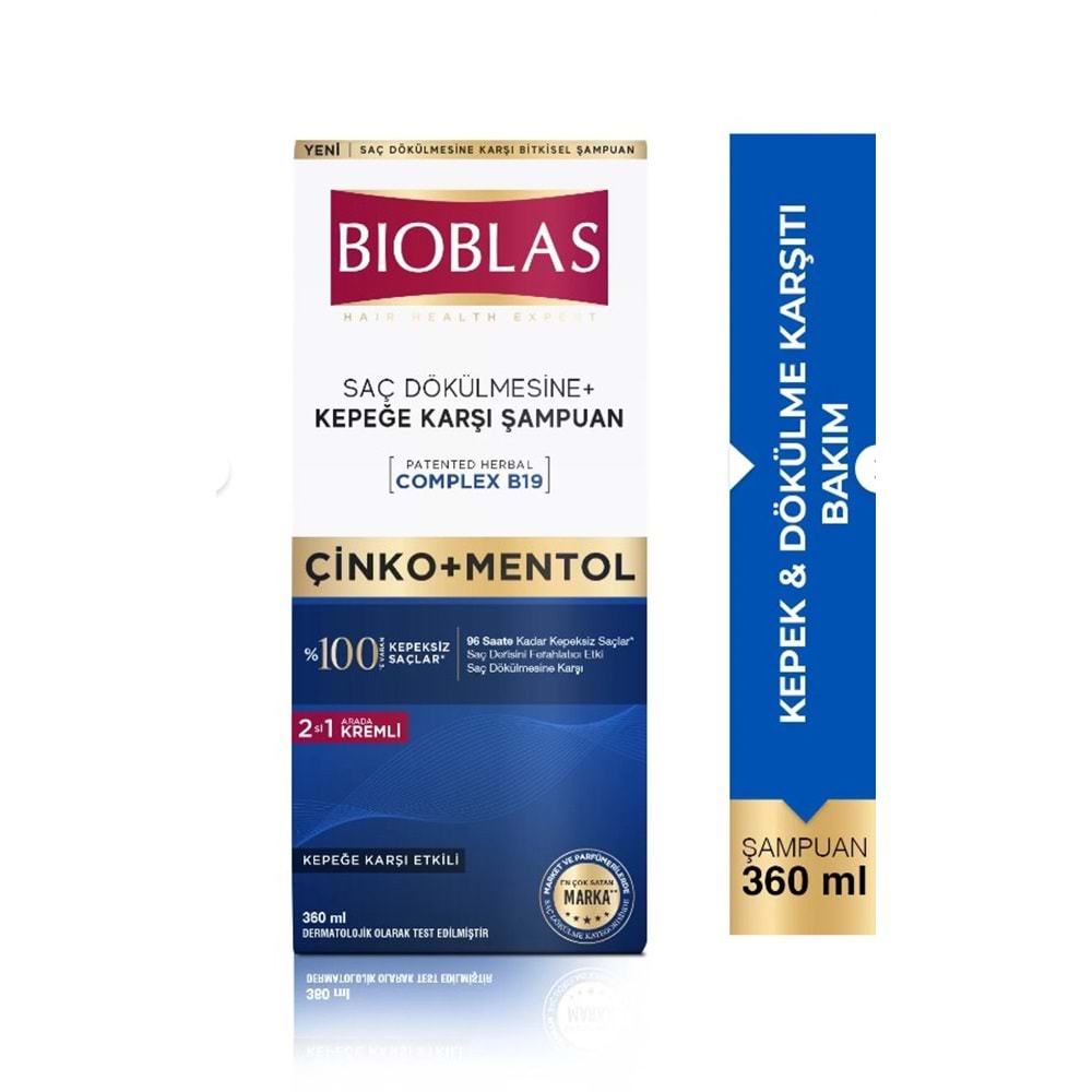 BİOBLAS ŞAMPUAN ÇİNKO MENTOL 360 ML (2Sİ1ARADA KREMLİ )