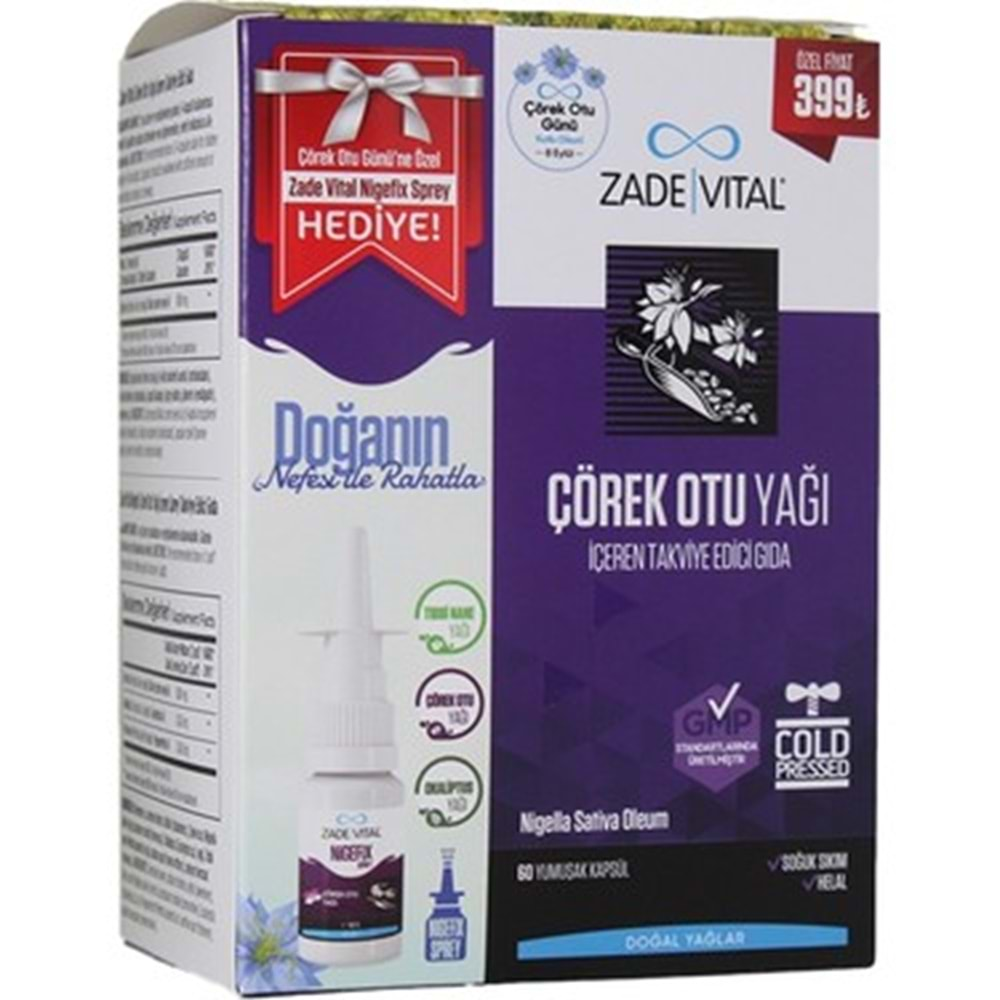 ZADEVİTAL ÇÖREKOTU YAĞI 60 KAPSÜL NIGEFİX HEDİYELİ