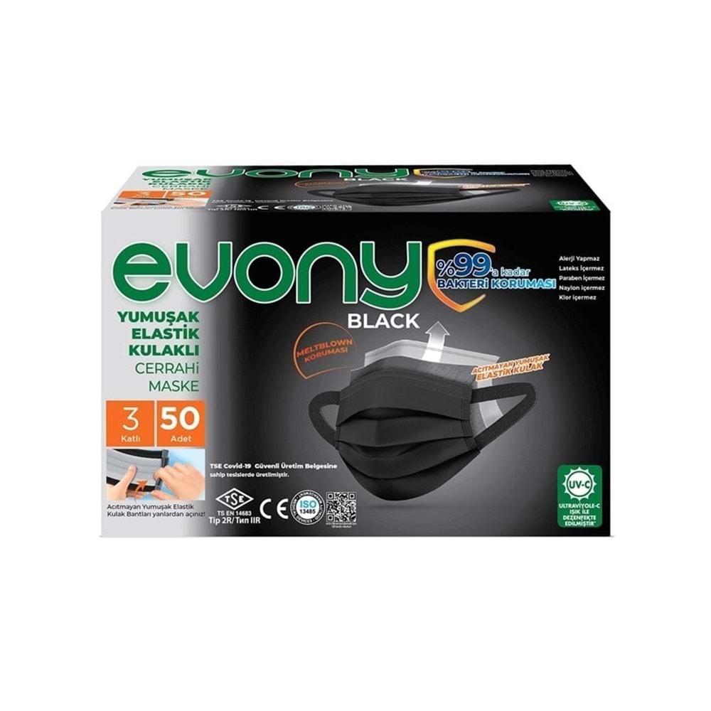 EVONY 3 KATLI AĞIZ MASKESİ 50 Lİ BLACK