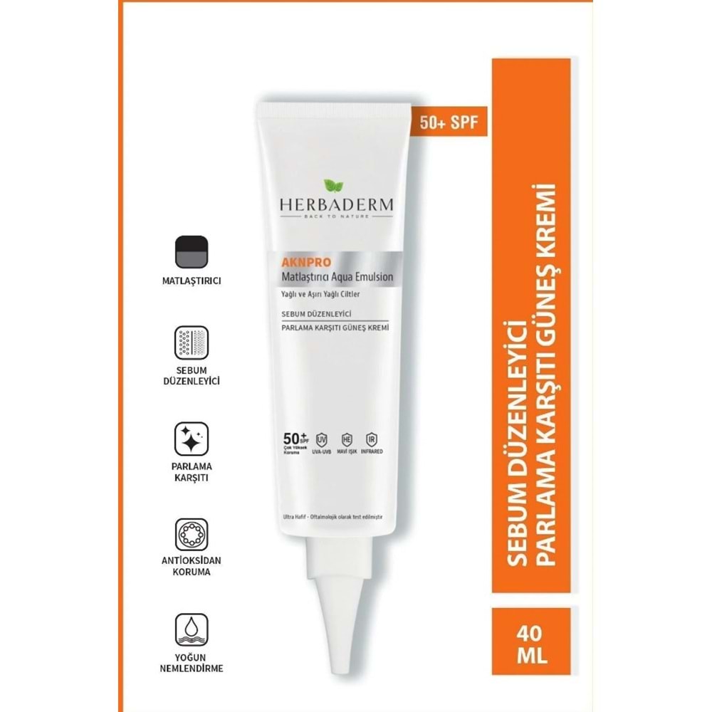 HERBADERM AKNPRO MATLAŞTICI GÜNEŞ KREMİ SPF 50+ 40 ML