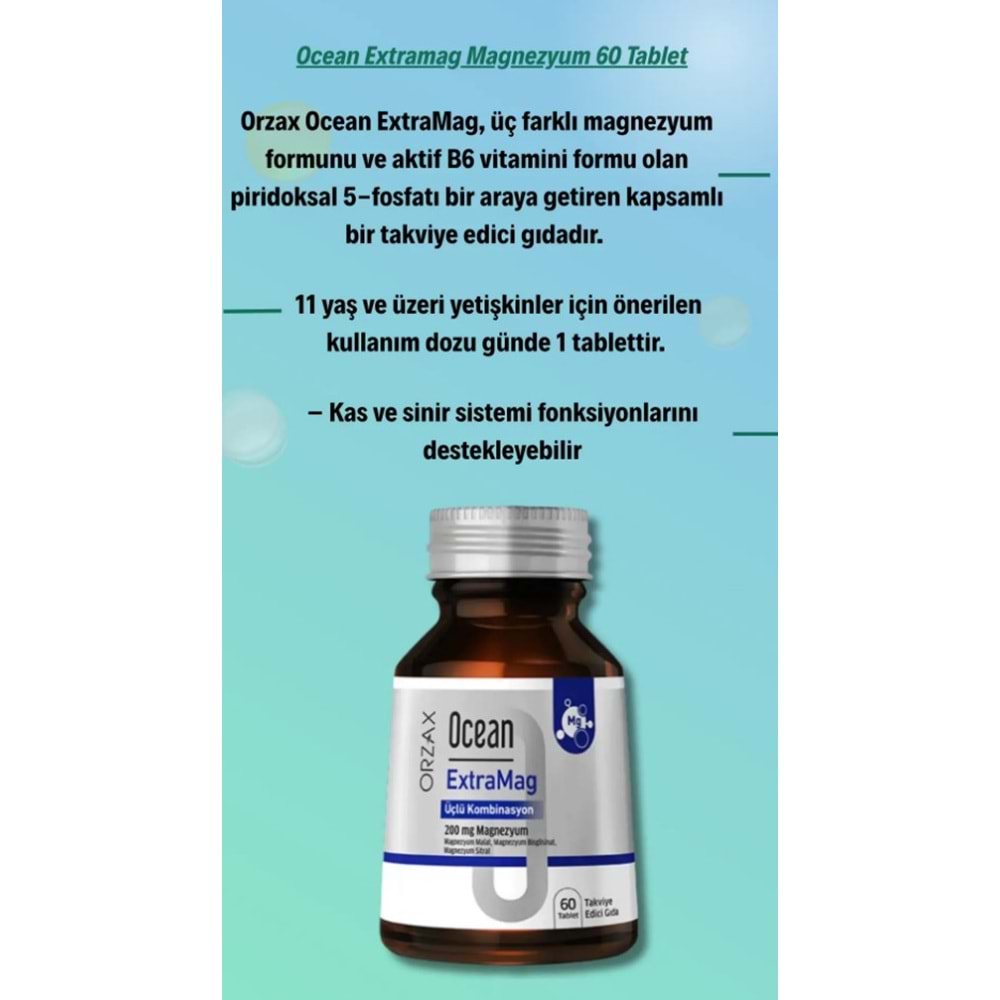 OCEAN EXTRAMAG 60 TABLET ÜÇLÜ KOMBİNASYON 200G MAGNEZYUM