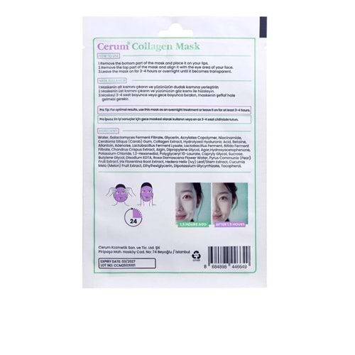 CERUM COLLAGEN CANLANDIRICI MASKE 34 ML (ŞEFFAFLAŞAN KORE MASKESİ)