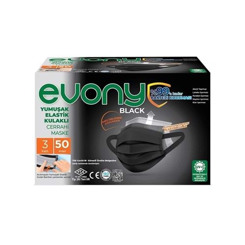 EVONY 3 KATLI AĞIZ MASKESİ 50 Lİ BLACK