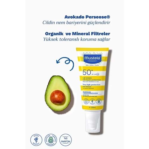 MUSTELA YÜKSEK FAKTÖRLÜ GÜNEŞ KREMİ SPF50+ 200 ML (AİLE BOY LOSYON)