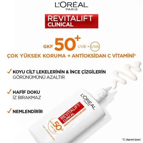 LOREAL REVİTALİFT SPF 50+ GÜNEŞ KREMİ 50 ML LEKE KARŞITI (AYDINLATICI C VİTAMİNİ )