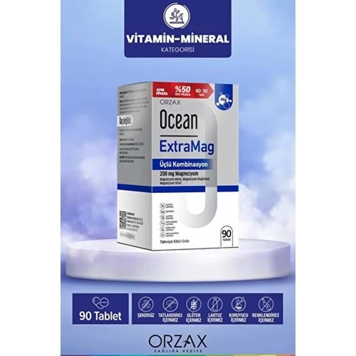 OCEAN EXTRAMAG 90 TABLET ÜÇLÜ KOMBİNASYON 200G MAGNEZYUM