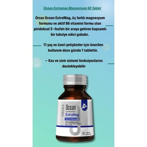 OCEAN EXTRAMAG 60 TABLET ÜÇLÜ KOMBİNASYON 200G MAGNEZYUM