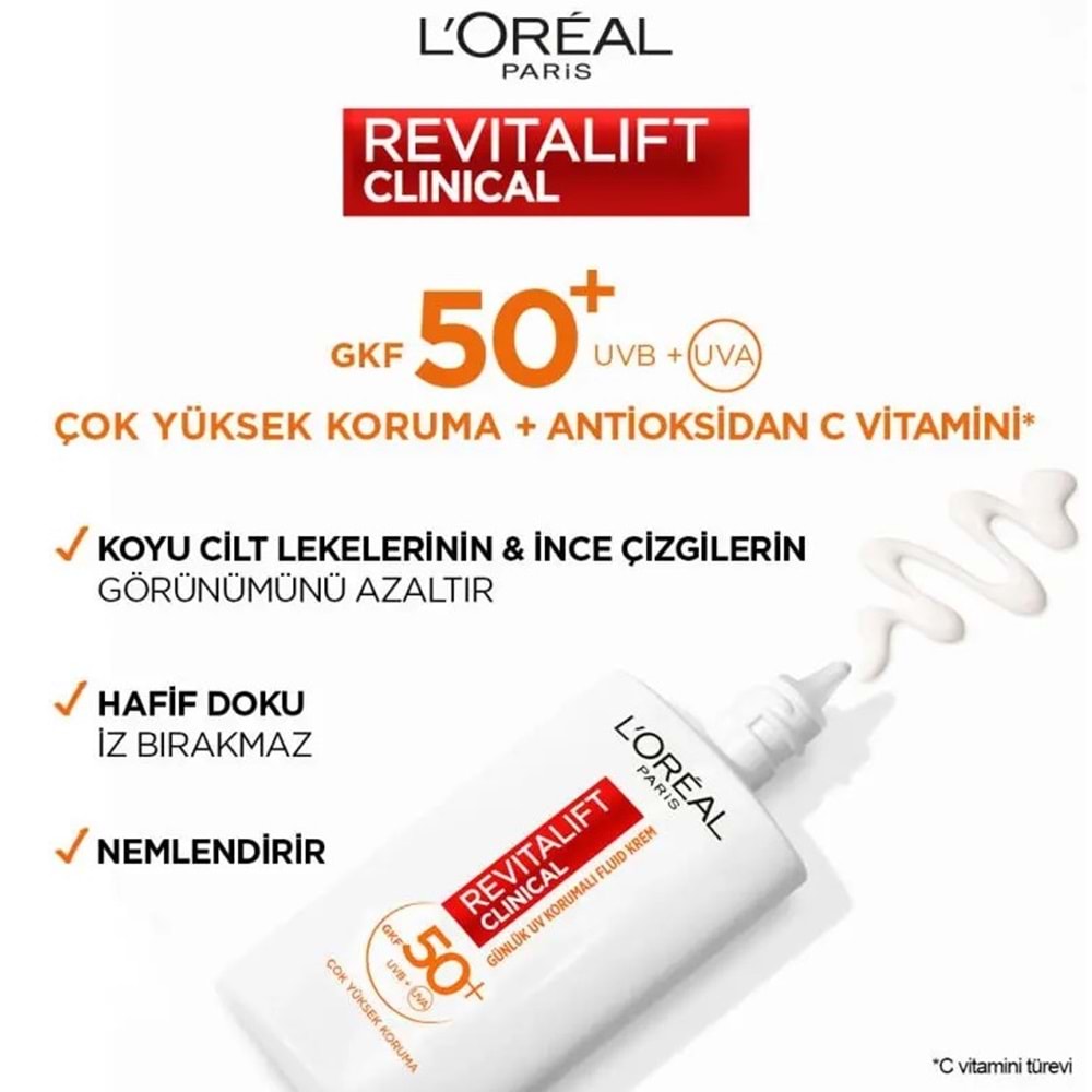 LOREAL REVİTALİFT SPF 50+ GÜNEŞ KREMİ 50 ML LEKE KARŞITI (AYDINLATICI C VİTAMİNİ )